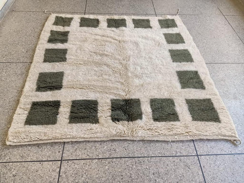 Cream & Olive Square Border Custom Moroccan Rug - Africancreates