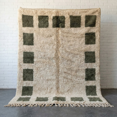 Cream & Olive Square Border Custom Moroccan Rug - Africancreates