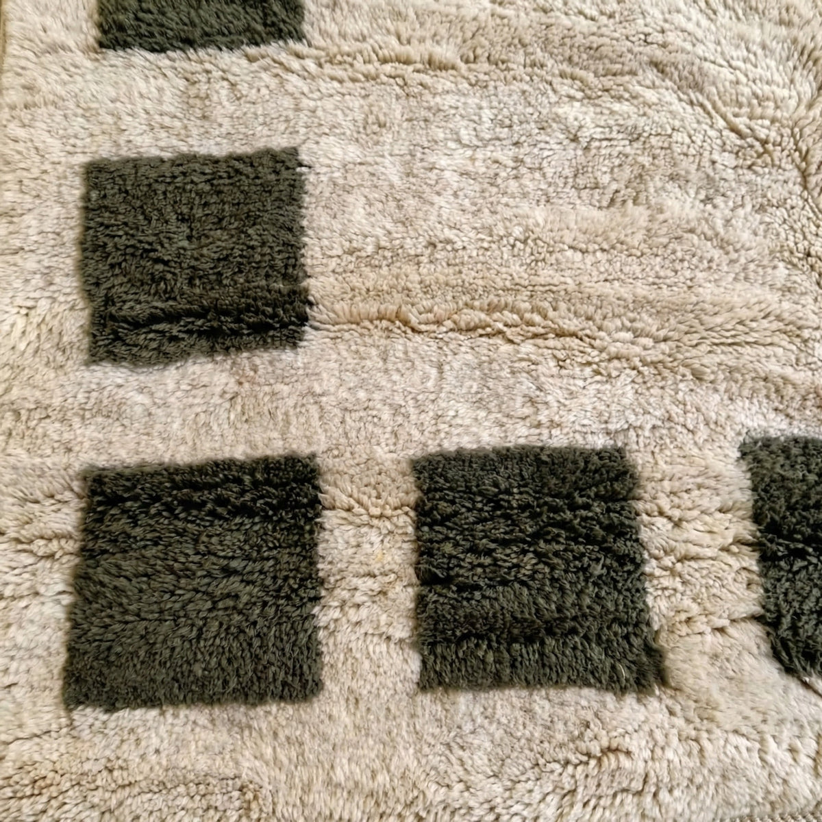 Cream & Olive Square Border Custom Moroccan Rug - Africancreates