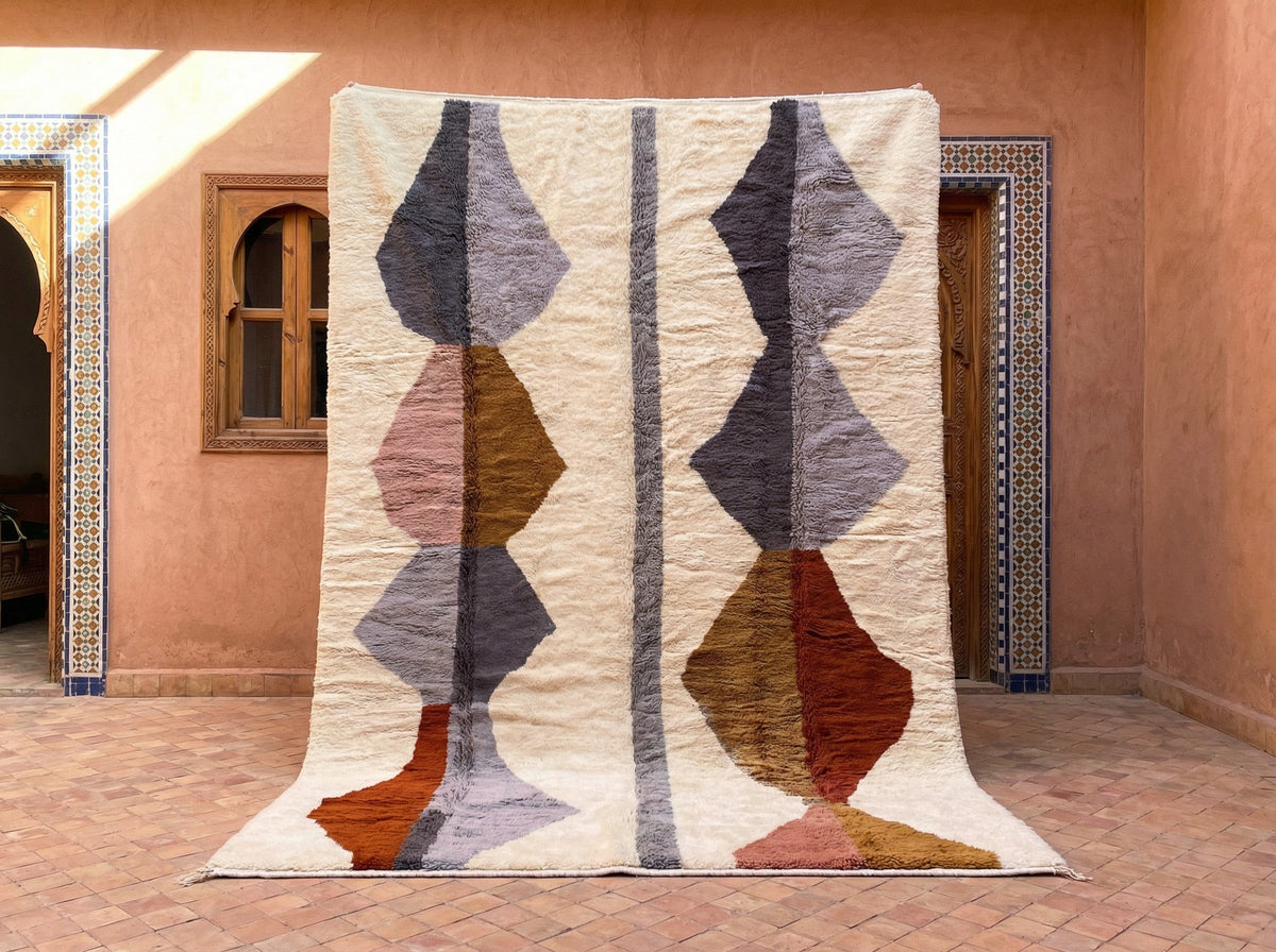 Cream Paired Multicolor Diamond Columns Custom Moroccan Rug - Africancreates
