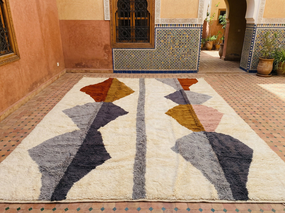 Cream Paired Multicolor Diamond Columns Custom Moroccan Rug - Africancreates