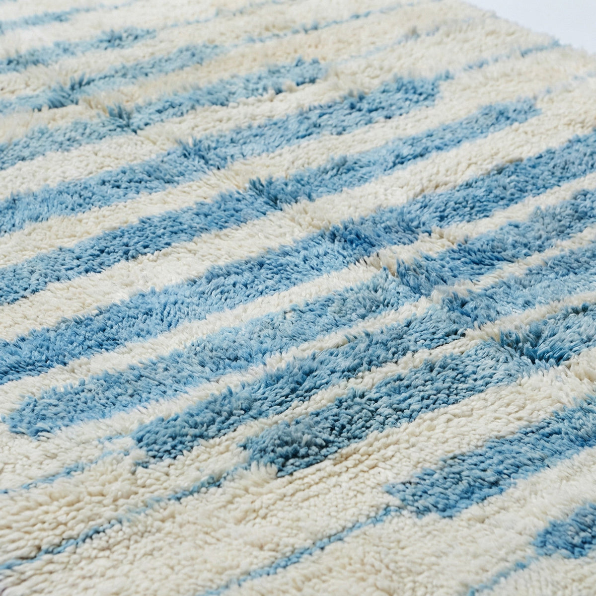 Cream & Pale Blue Stepped Striped Diamond Custom Beni Ourain Moroccan Rug - Africancreates
