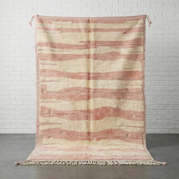 Cream & Pink Irregular Horizontal Stripes Custom Moroccan Rug - Africancreates