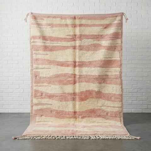 Cream & Pink Irregular Horizontal Stripes Custom Moroccan Rug - Africancreates