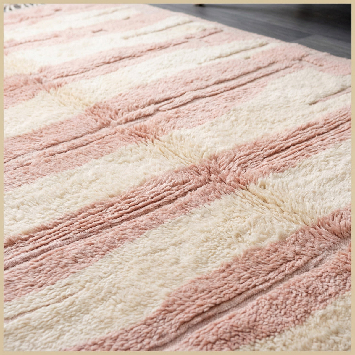 Cream & Pink Irregular Horizontal Stripes Custom Moroccan Rug - Africancreates