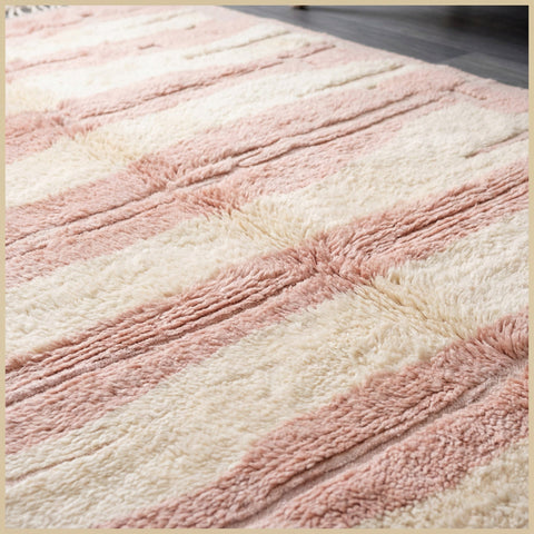 Cream & Pink Irregular Horizontal Stripes Custom Moroccan Rug - Africancreates