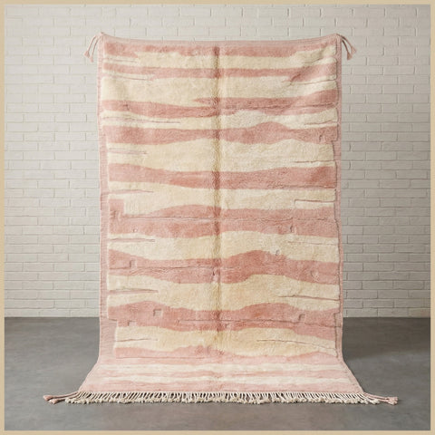 Cream & Pink Irregular Horizontal Stripes Custom Moroccan Rug - Africancreates