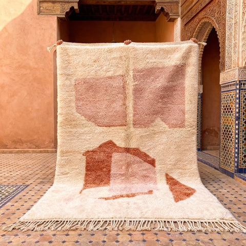 Cream, Pink & Rust Angular Symbols Custom Moroccan Rug - Africancreates