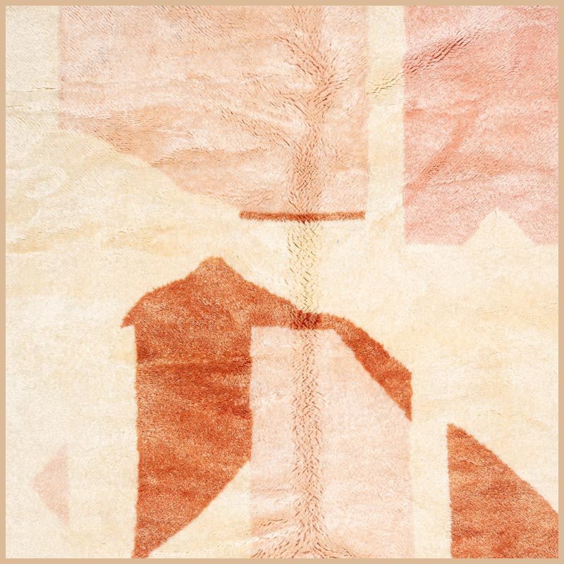 Cream, Pink & Rust Angular Symbols Custom Moroccan Rug - Africancreates
