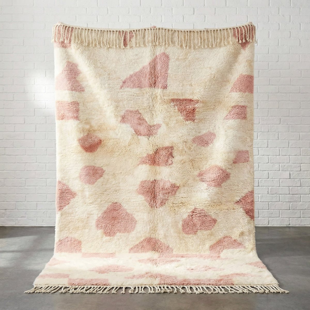 Cream & Pink Scattered Abstract Shapes Custom Moroccan Rug - Africancreates