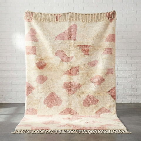 Cream & Pink Scattered Abstract Shapes Custom Moroccan Rug - Africancreates