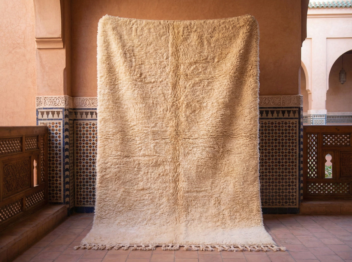 Cream Plain Mottled Field Custom Moroccan Rug - Africancreates