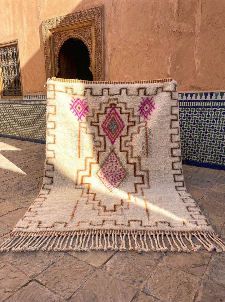 Cream, Red & Pink Stepped Central Medallions Custom Moroccan Rug - Africancreates