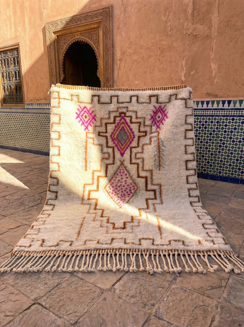 Cream, Red & Pink Stepped Central Medallions Custom Moroccan Rug - Africancreates