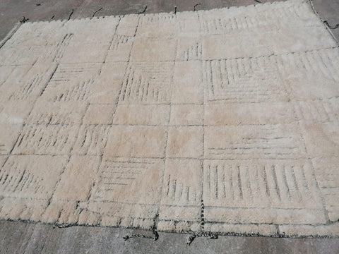 Cream Relief Panels Dark Fringe Custom Moroccan Rug - Africancreates