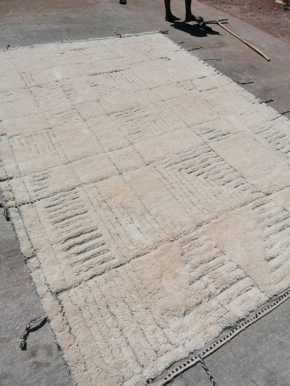 Cream Relief Panels Dark Fringe Custom Moroccan Rug - Africancreates