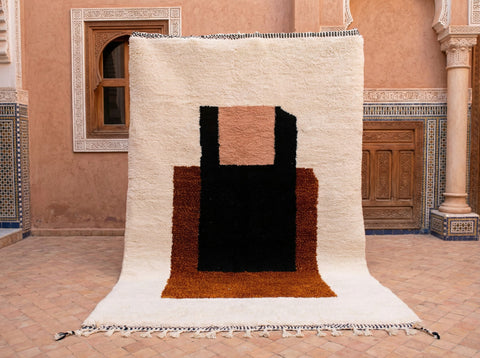 Cream, Rust & Black Stacked Blocks Custom Moroccan Rug - Africancreates