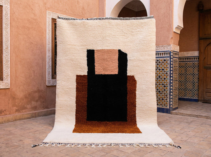 Cream, Rust & Black Stacked Blocks Custom Moroccan Rug - Africancreates
