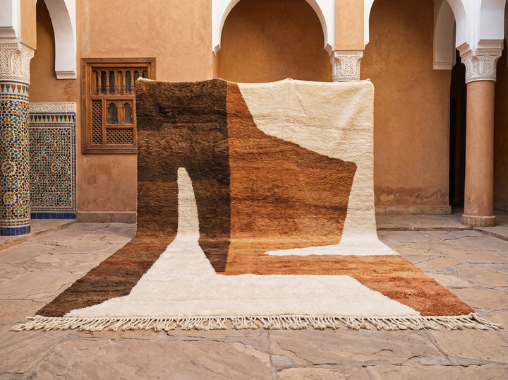 Cream, Rust & Brown Angular Blocks Custom Moroccan Rug - Africancreates