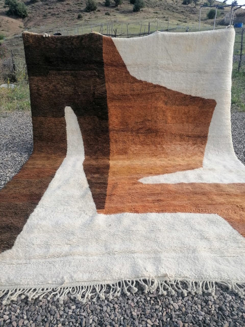 Cream, Rust & Brown Angular Blocks Custom Moroccan Rug - Africancreates