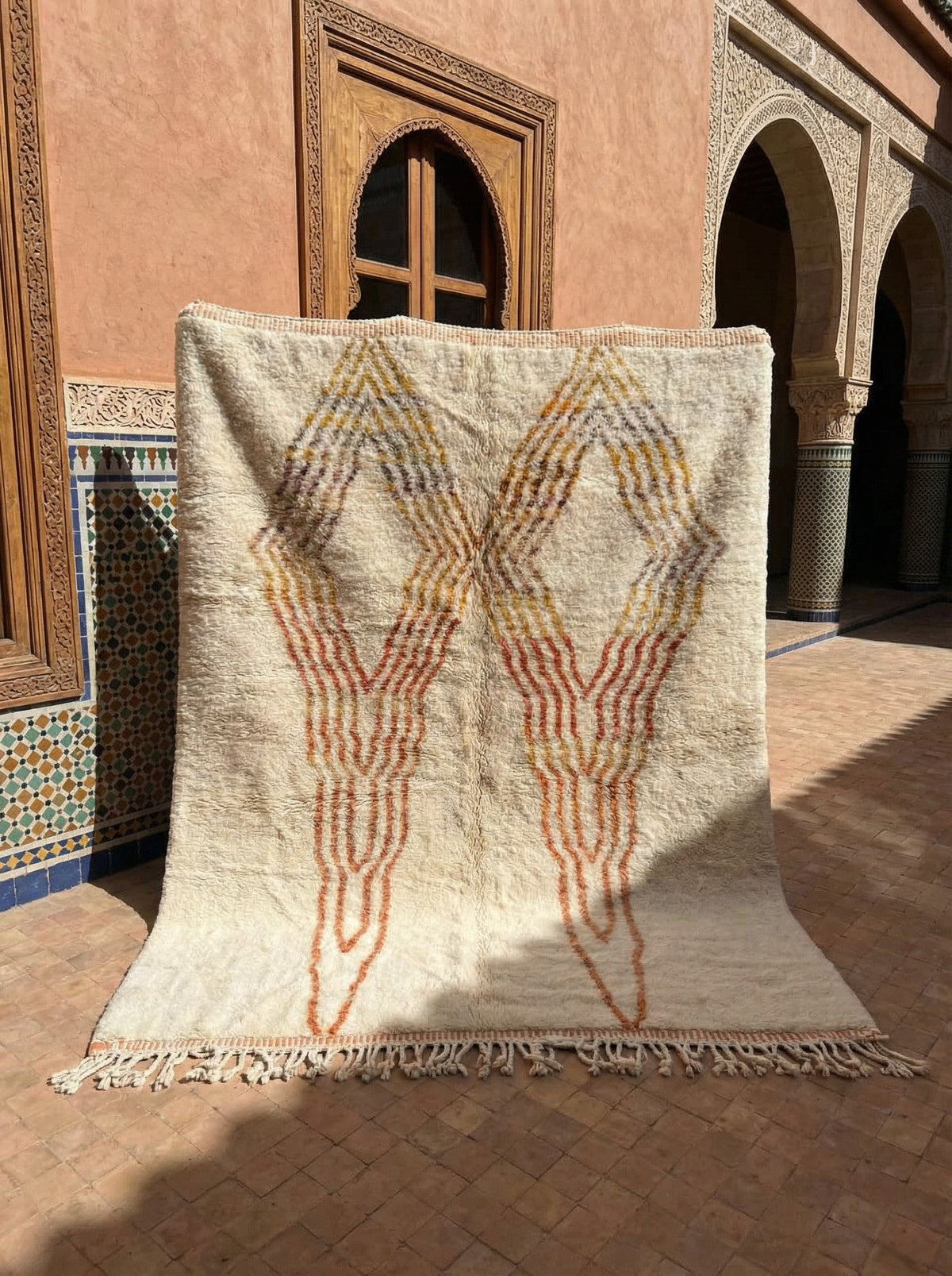 Cream & Rust Fine Angular Chevron Diamonds Custom Moroccan Rug - Africancreates