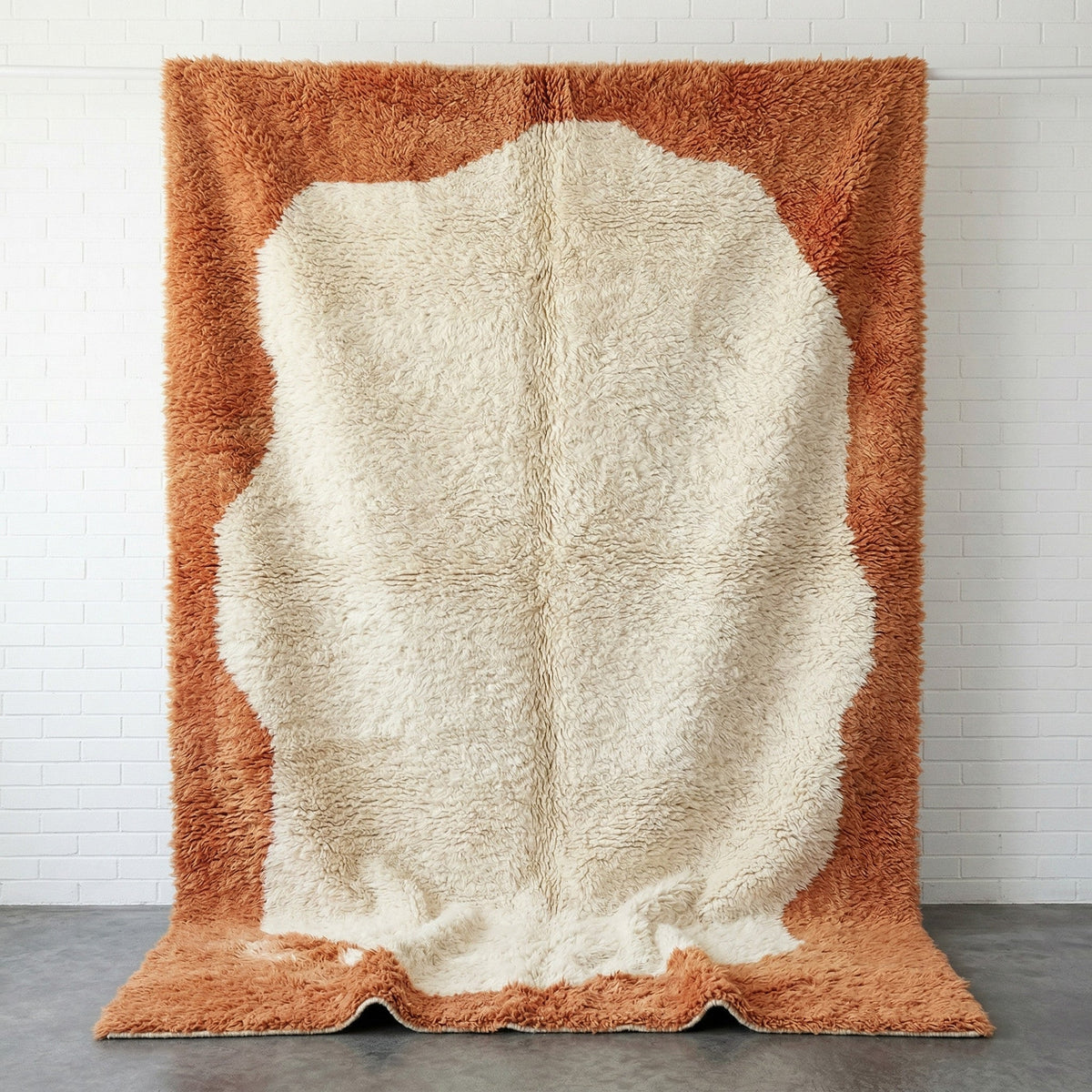 Cream & Rust Irregular Thick Border Custom Moroccan Rug - Africancreates