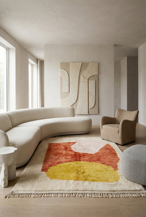 Cream, Rust & Yellow Organic Blocks Custom Moroccan Rug - Africancreates
