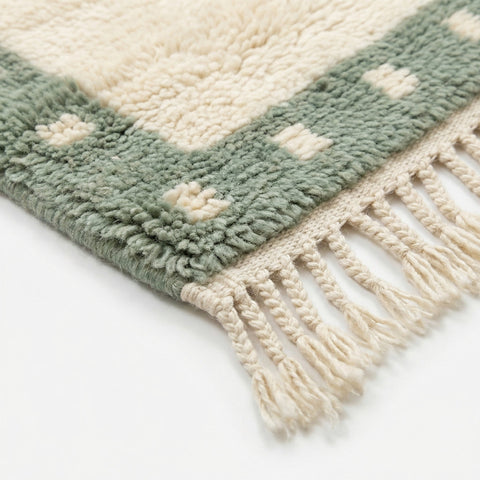 Cream & Sage Border Geometric Grid Custom Moroccan Rug - Africancreates