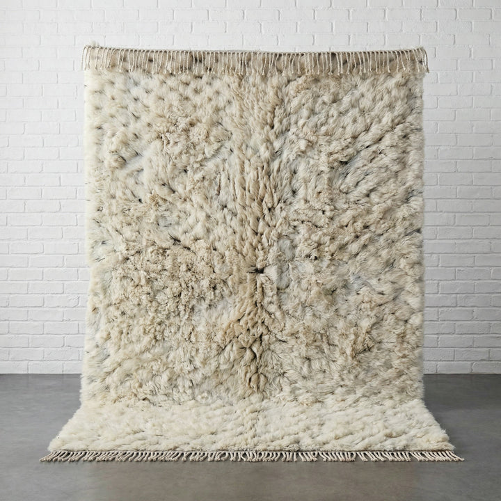 Cream Shag Mottled Gray Knots Custom Moroccan Rug - Africancreates