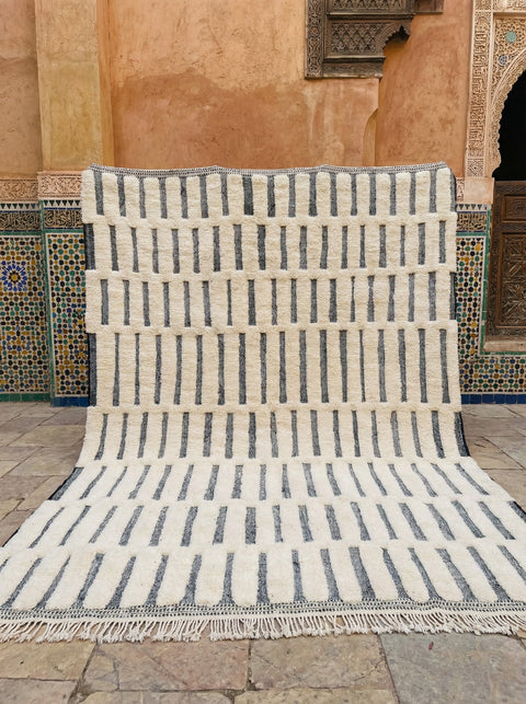 Cream Short Dark Vertical Dashes Custom Moroccan Rug - Africancreates