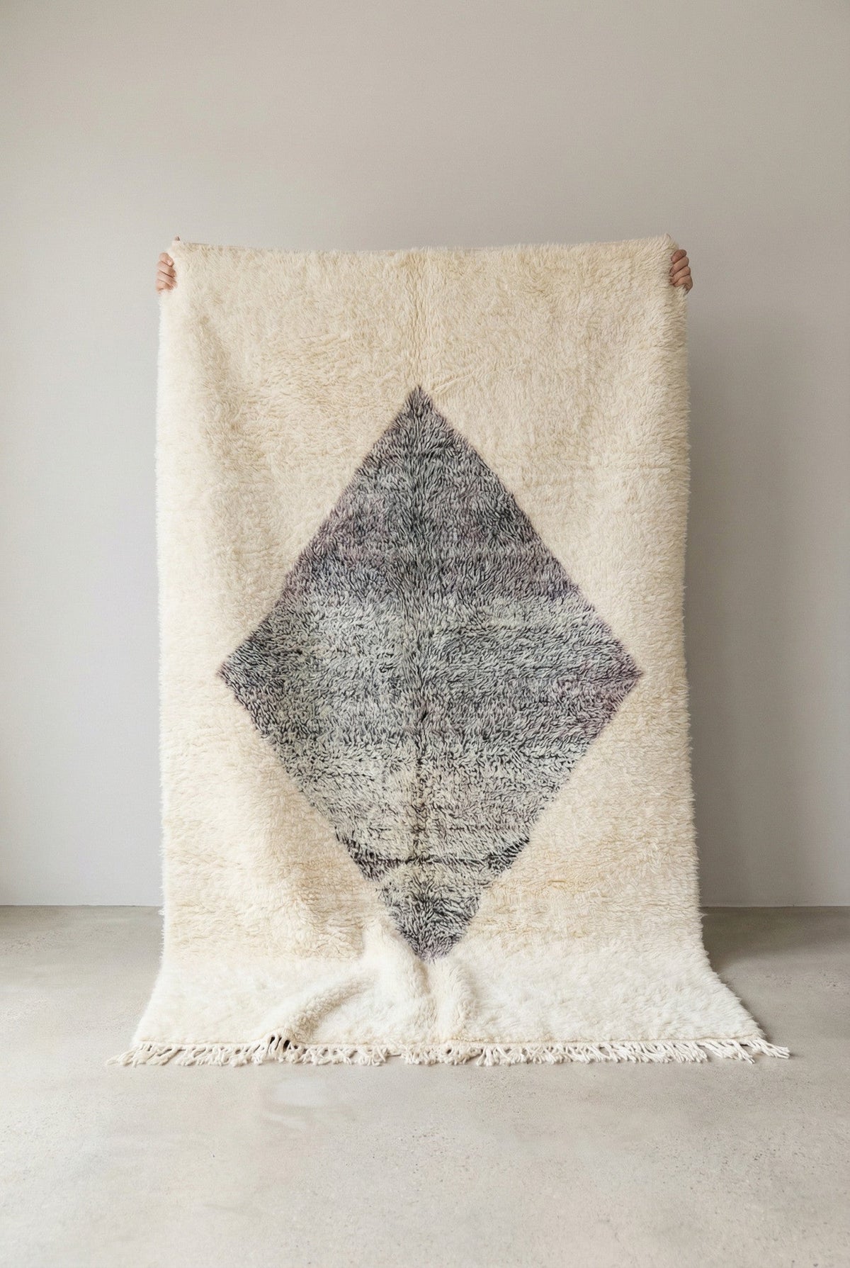 Cream Single Mottled Gray Diamond Custom Moroccan Rug - Africancreates