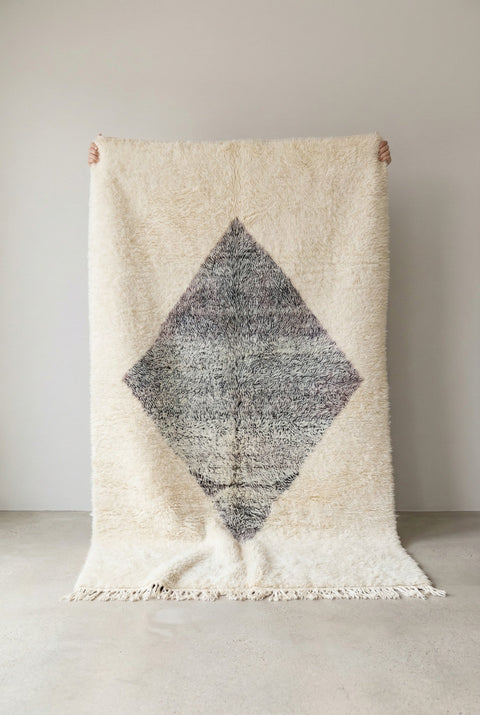 Cream Single Mottled Gray Diamond Custom Moroccan Rug - Africancreates