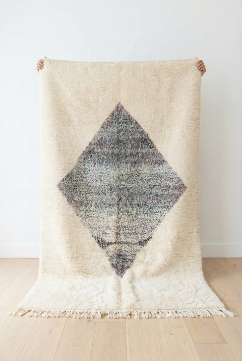 Cream Single Mottled Gray Diamond Custom Moroccan Rug - Africancreates