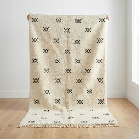 Cream Small Charcoal Triple X Motifs Custom Moroccan Rug - Africancreates