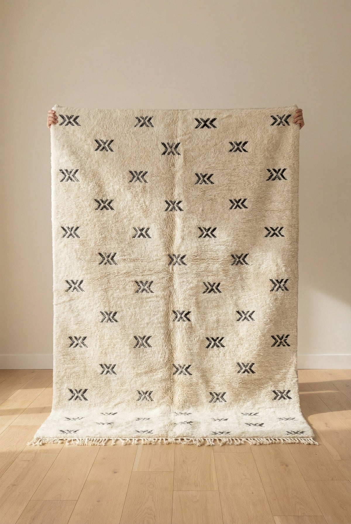 Cream Small Charcoal Triple X Motifs Custom Moroccan Rug - Africancreates