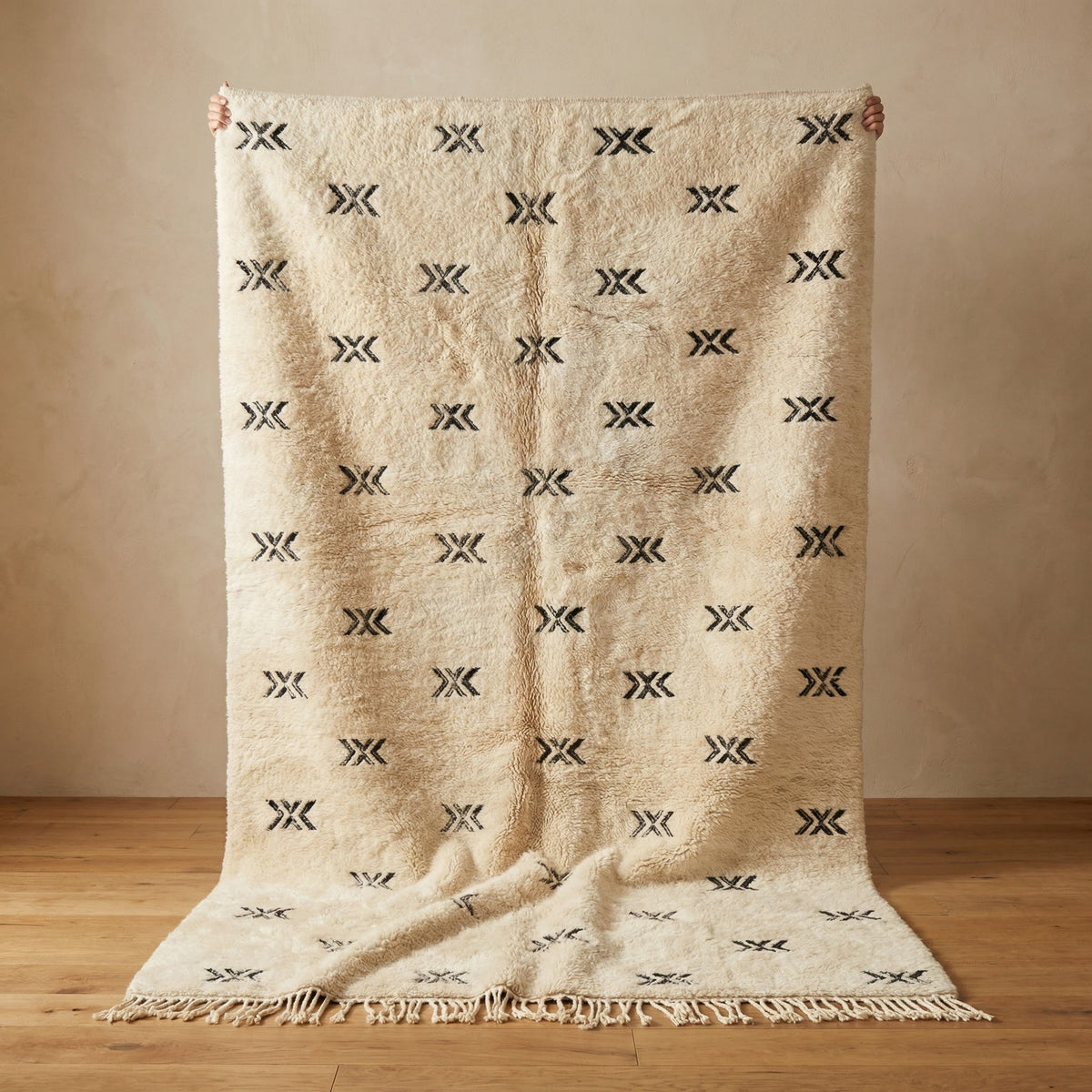 Cream Small Charcoal Triple X Motifs Custom Moroccan Rug - Africancreates