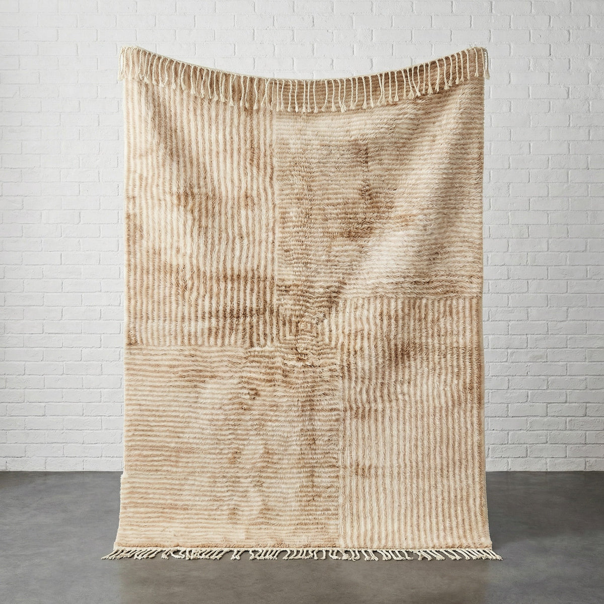 Cream & Tan Geometric Relief Blocks Custom Moroccan Rug - Africancreates