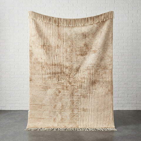 Cream & Tan Geometric Relief Blocks Custom Moroccan Rug - Africancreates