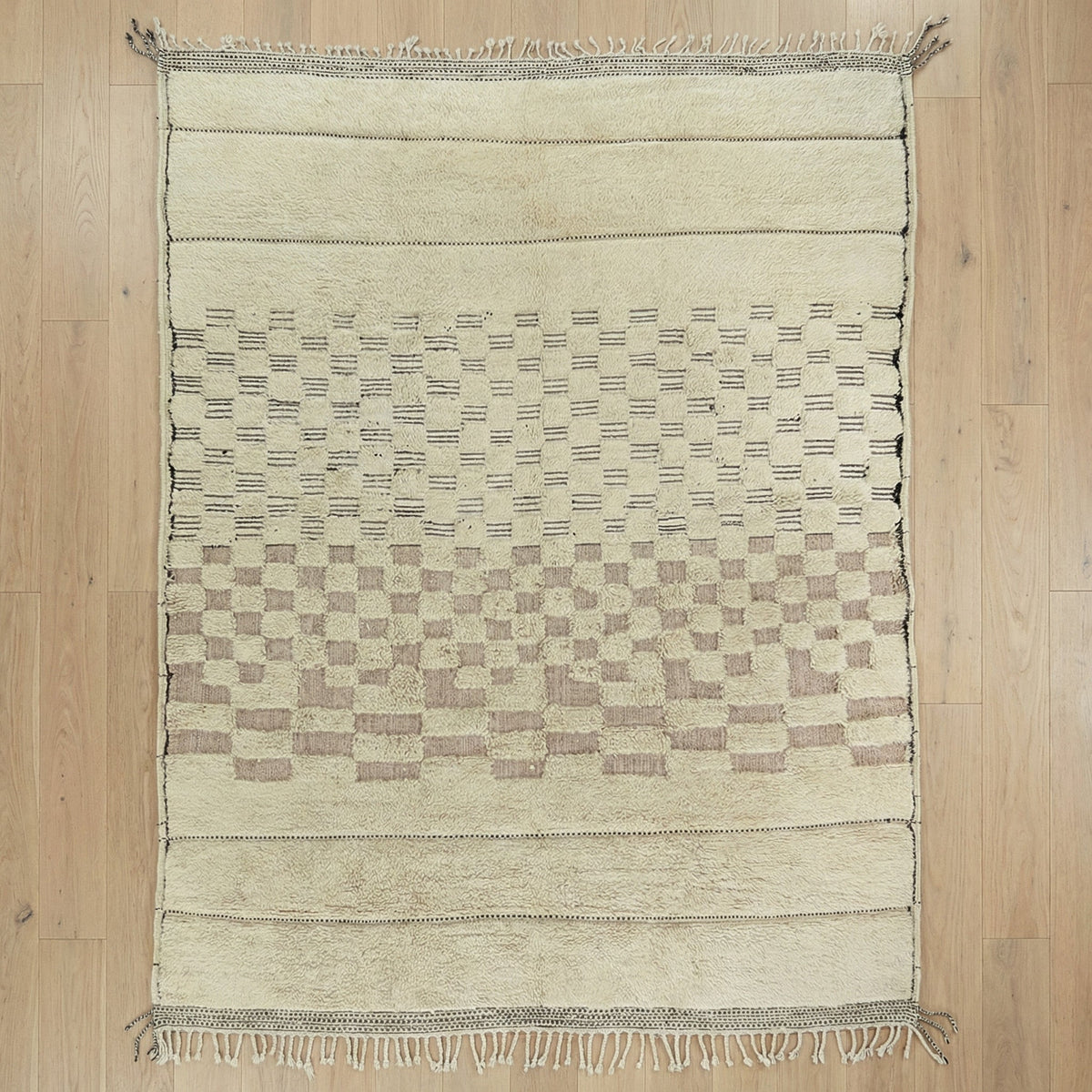 Cream & Taupe Central Tiny Checker Panel Custom Moroccan Rug - Africancreates