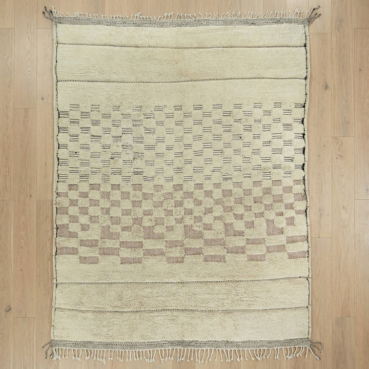 Cream & Taupe Central Tiny Checker Panel Custom Moroccan Rug - Africancreates