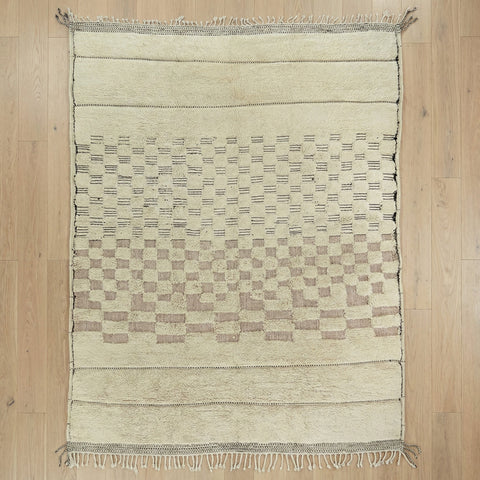 Cream & Taupe Central Tiny Checker Panel Custom Moroccan Rug - Africancreates