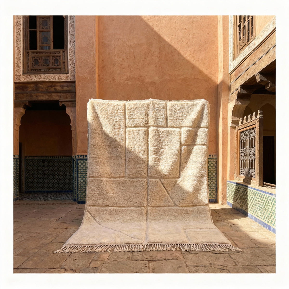 Cream & Taupe Cut Grid Panels Custom Moroccan Rug - Africancreates