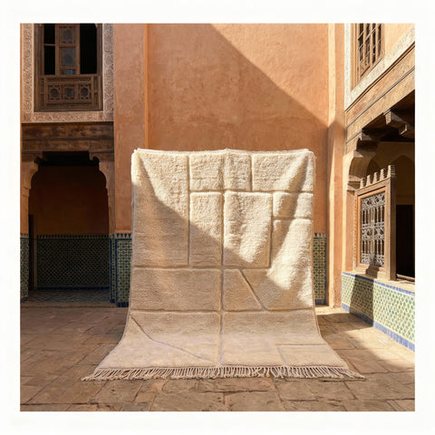 Cream & Taupe Cut Grid Panels Custom Moroccan Rug - Africancreates