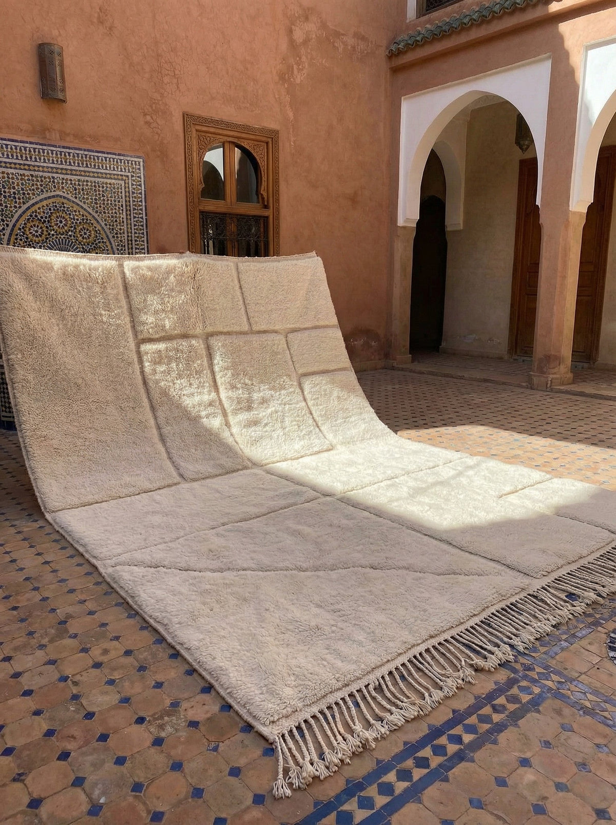 Cream & Taupe Cut Grid Panels Custom Moroccan Rug - Africancreates