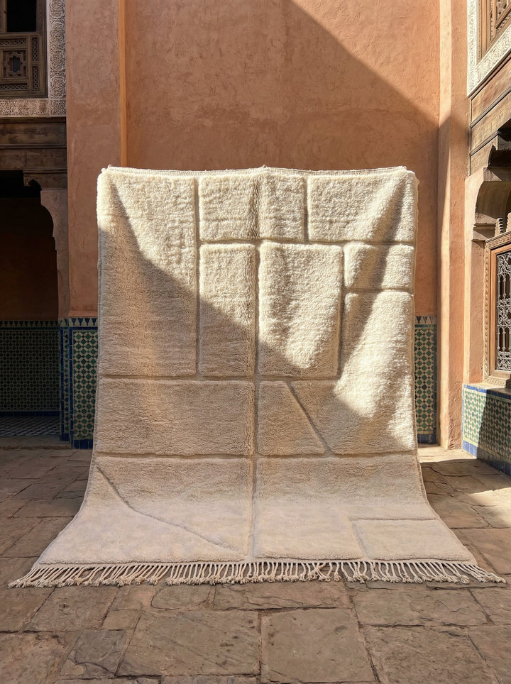 Cream & Taupe Cut Grid Panels Custom Moroccan Rug - Africancreates