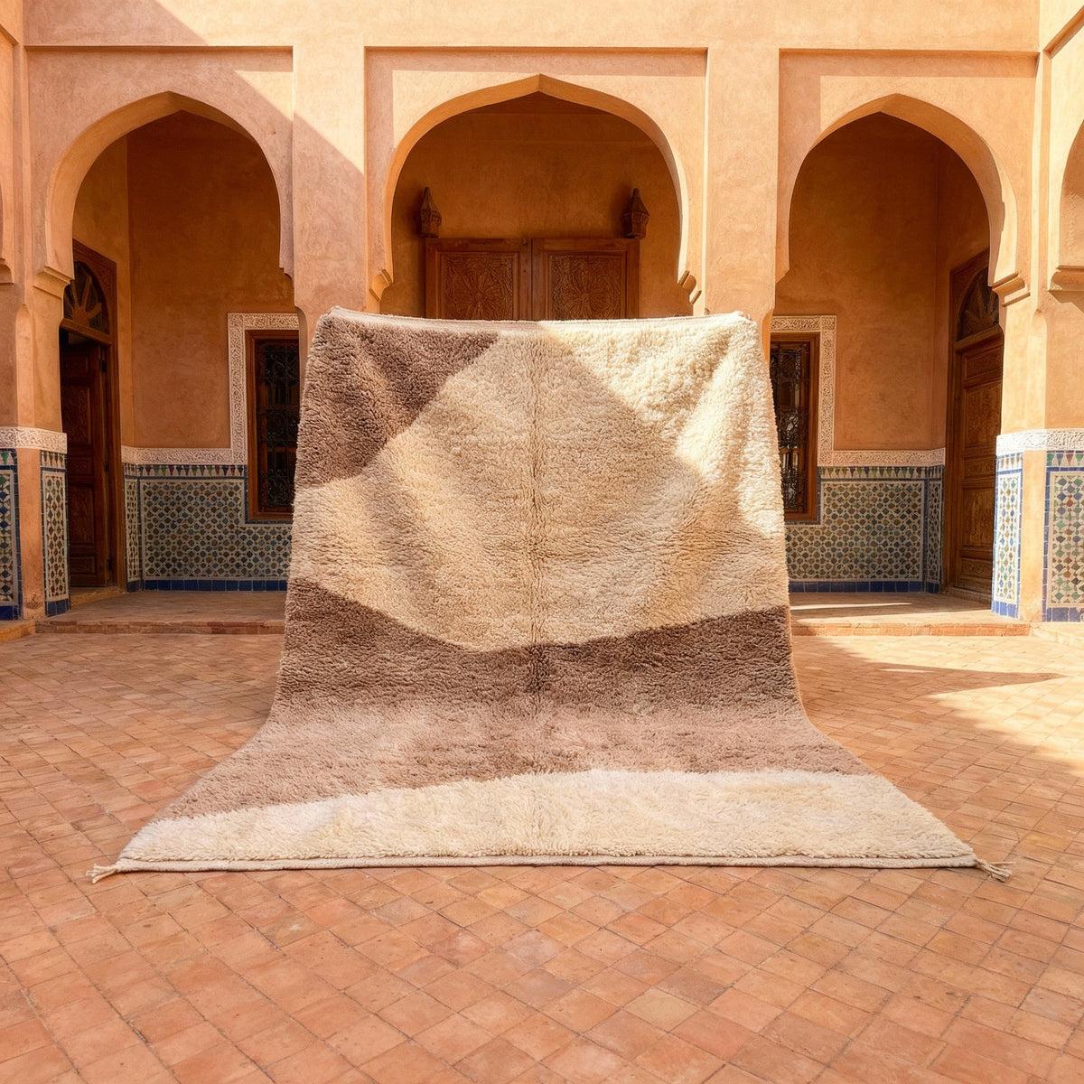 Cream & Taupe Large Angular Panels Custom Moroccan Rug - Africancreates