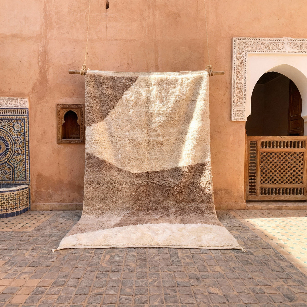 Cream & Taupe Large Angular Panels Custom Moroccan Rug - Africancreates