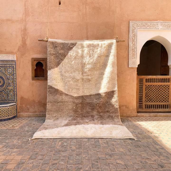 Cream & Taupe Large Angular Panels Custom Moroccan Rug - Africancreates
