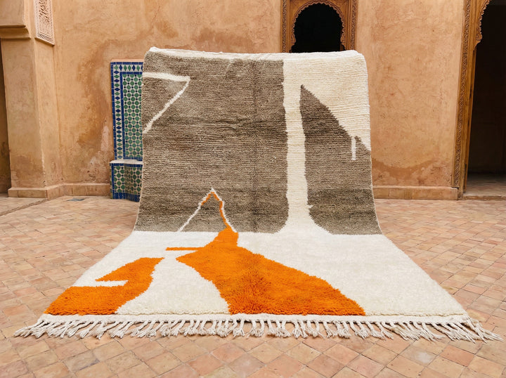 Cream, Taupe & Ochre Hanging Abstract Forms Custom Moroccan Rug - Africancreates