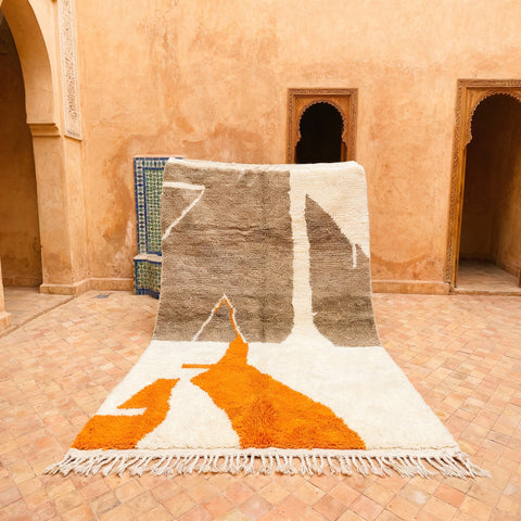 Cream, Taupe & Ochre Hanging Abstract Forms Custom Moroccan Rug - Africancreates